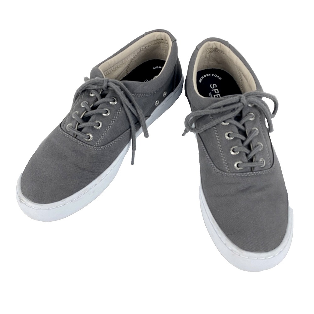 Sperry Canvas Tennis Shoes Mens 9 M Lace Up Sneakers Gray White STS16388 Comfort